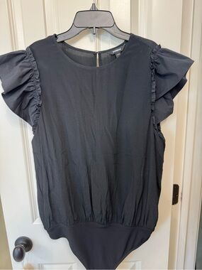 Express Black Ruffle Sleeve Bodysuit